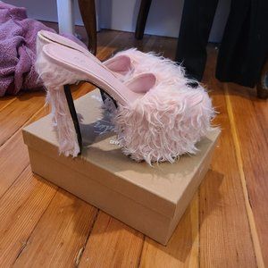 RARE Vintage Fur Monster Rave Platform Heels Slide